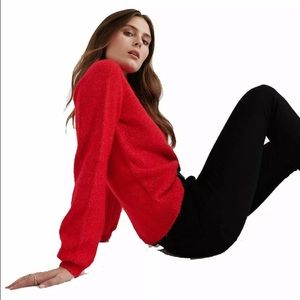 Lucky Brand Stitch Mock Neck Soft Sweater Bishop Long Sleeve Red Womens Small